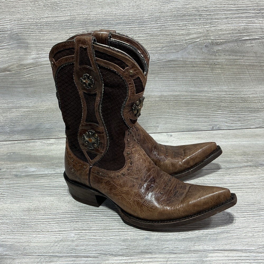 Ariat Woman's Size 7.5 B Cross Western Cowgirl Ride Boots Pointed Toe Brown RARE